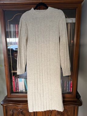 a new day Rib-Knit Long Sleeve Sweater Dress in Cream